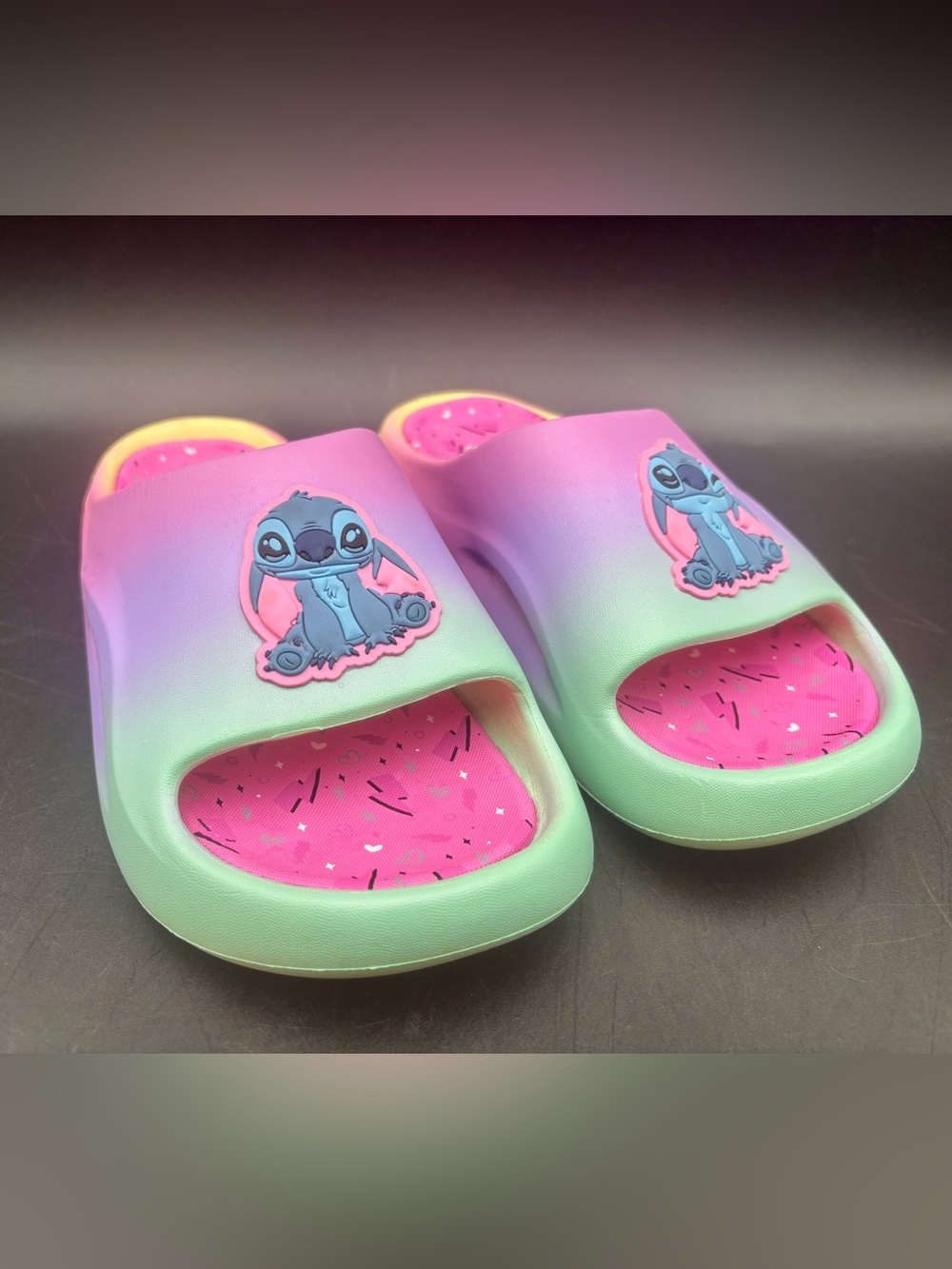 Disney Stitch Ground Up Ombre Slide Sandals Girls Youth Size 6
